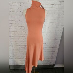 Nordstrom 14TH PLACE Asymmetrical Rib Knit Dress | Coral | Small | NWT